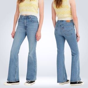 NEW LEVI'S Womens 70s High Rise Flare Blue Jeans Organic Cotton Blend Size 28